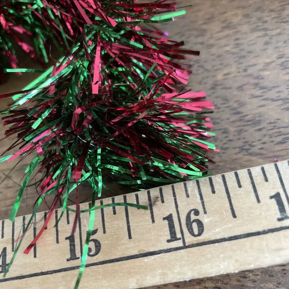 21 Feet Total Green & Red Wired Tinsel Garland 150” & 110”